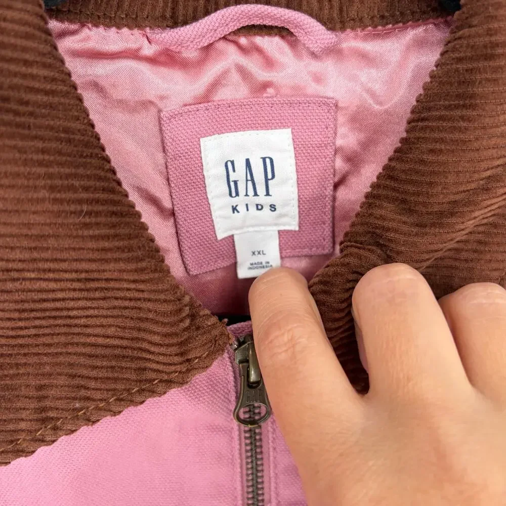 Gap Kids Pink Barn Jacket Corduroy Collar Full Zip NWT XXL 14/16